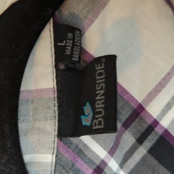 Burnside Purple & Black Plaid Button Short Sleeve Shirt L - Picture 5 of 5